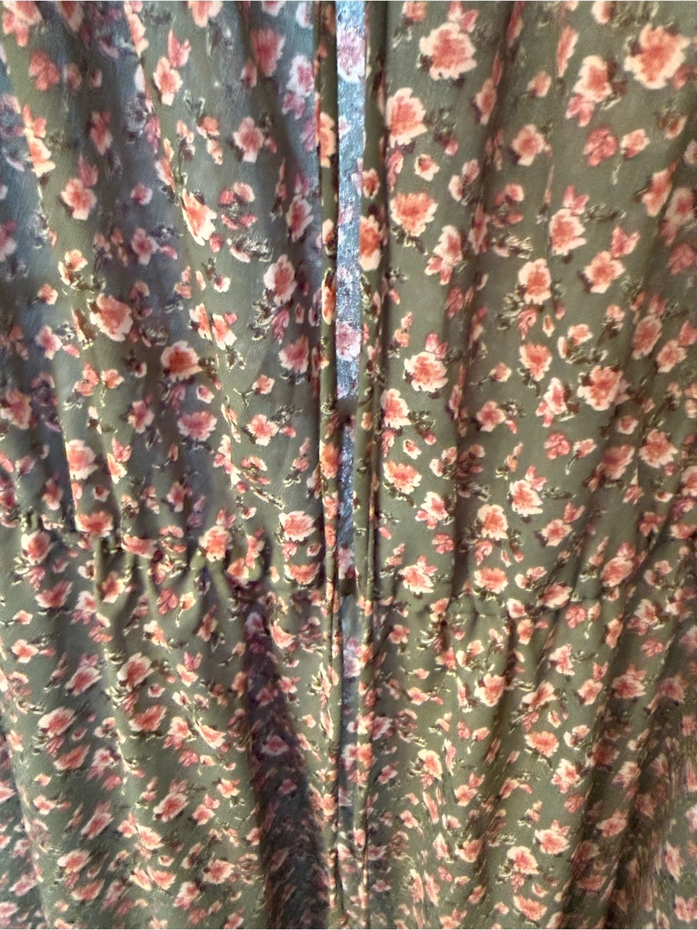 Women’s Olive Green Floral Maxi Dress with Puff Sleeves - Picture 4 of 4